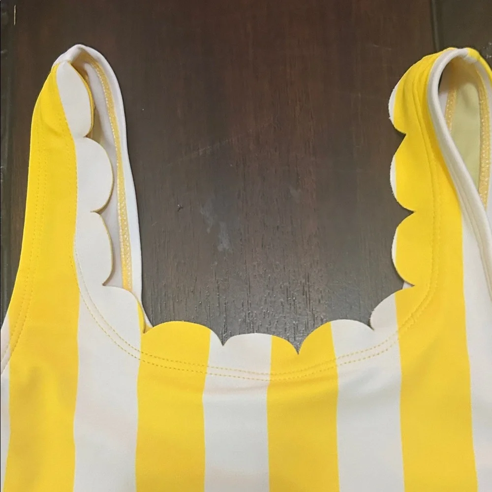 Girl's Justice Yellow & White Striped Scallop Bikini